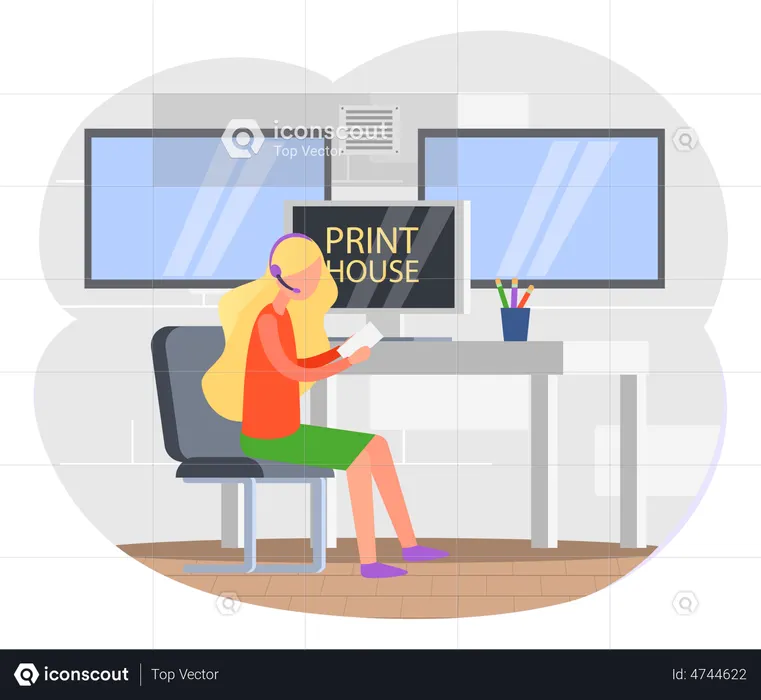 Young woman working in print house  Illustration