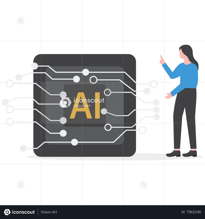 Young woman working on AI artificial intelligence chip  Illustration