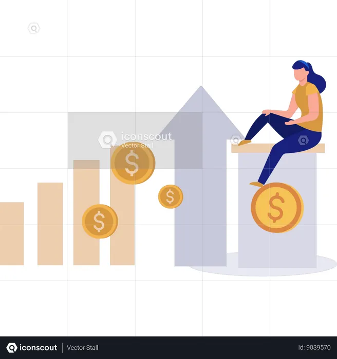 Young Woman Working On Business Graph  Illustration