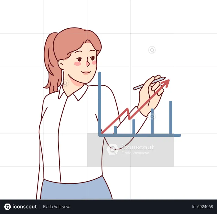 Young woman working on business growth  Illustration