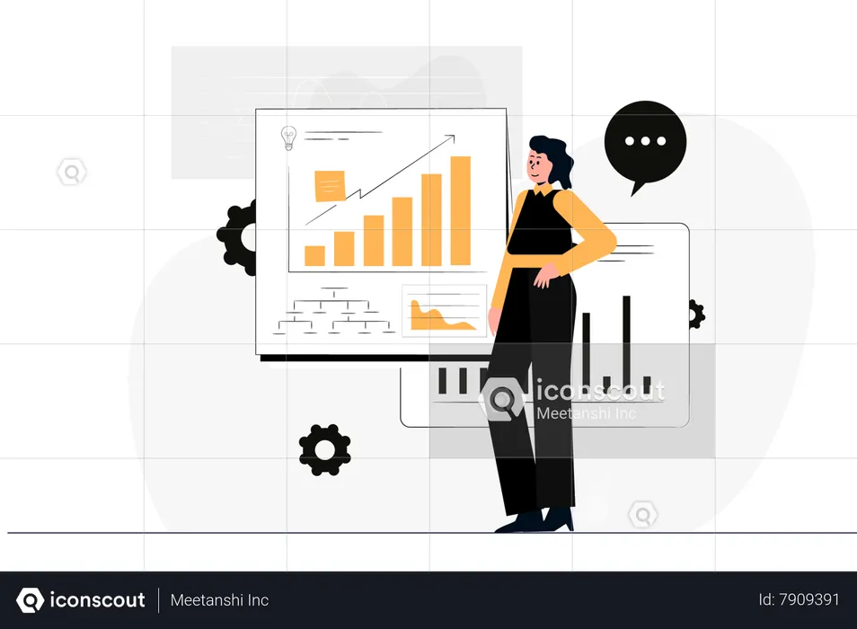 Young woman working on business Growth  Illustration