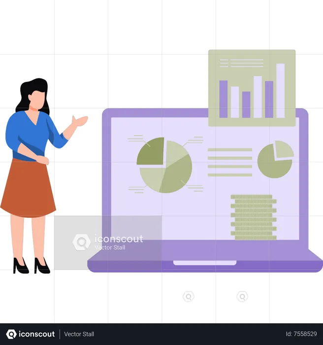 Young woman working on chart graph  Illustration