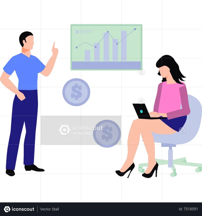 Young woman working on dollar analytics  Illustration