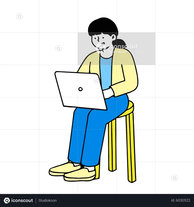 Young woman working on laptop  Illustration