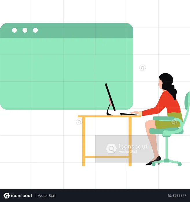 Young Woman Working On Monitor  Illustration