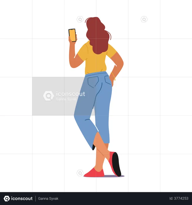 Young Woman Writing Sms in Mobile  Illustration