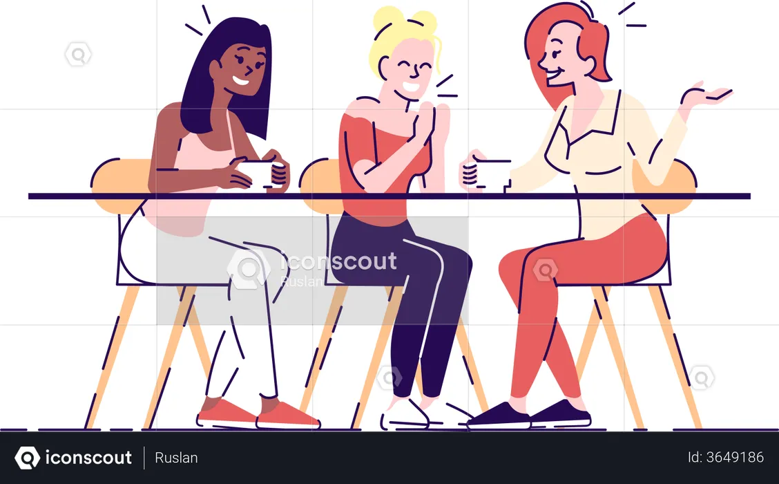 Young women drinking coffee  Illustration