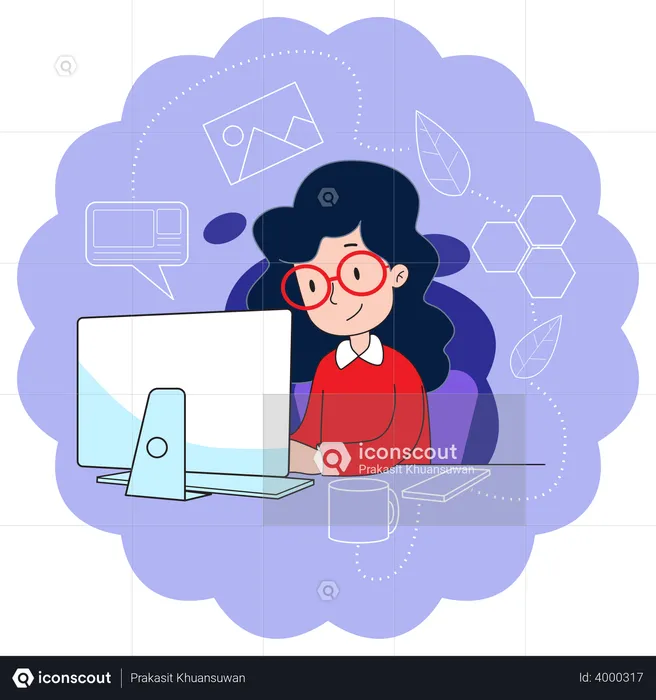 Young women use computers for work to reduce infection  Illustration