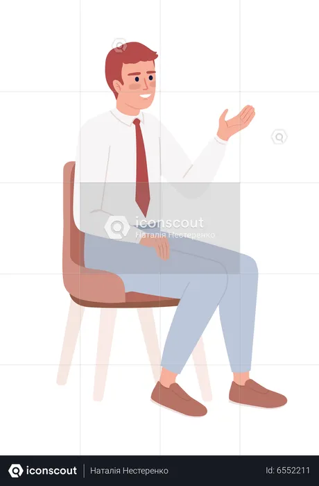 Young worker on chair with cheerful smile  Illustration