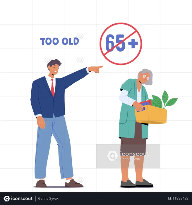 Younger Boss Dismissing Older Employee Over 65  Illustration