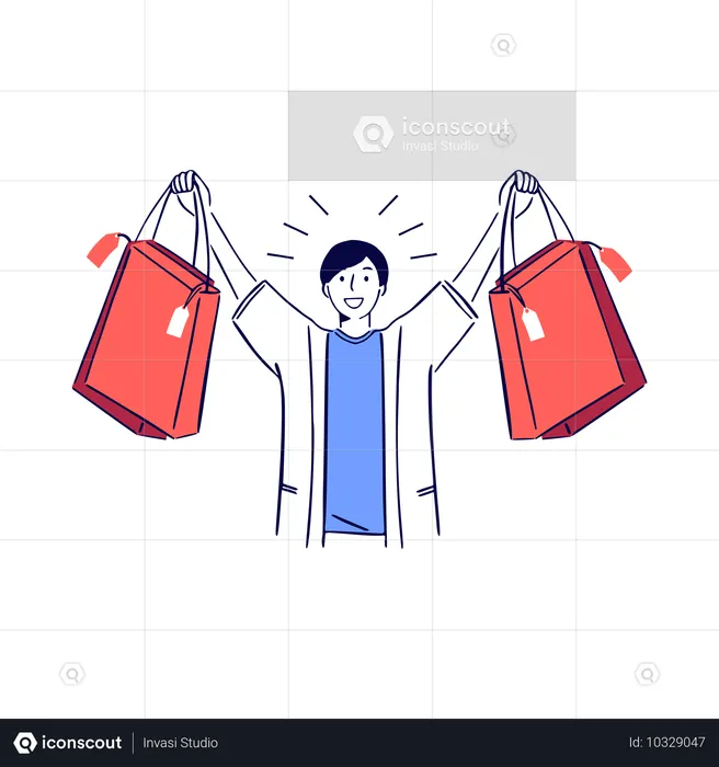 Youth Excited boy with Shopping Bags  Illustration