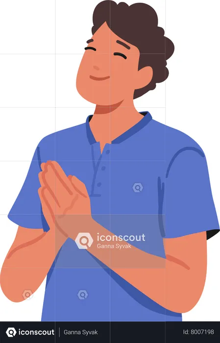 Youthful Man Palms Pressed and doing Prayer Seeking Solace And Guidance  Illustration