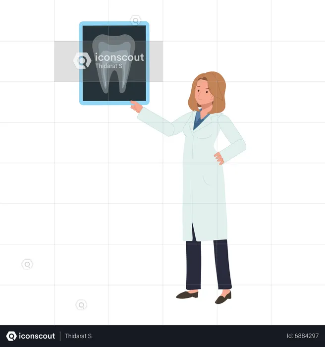 Zahnärztin mit zahnärztlichem Röntgenbericht  Illustration