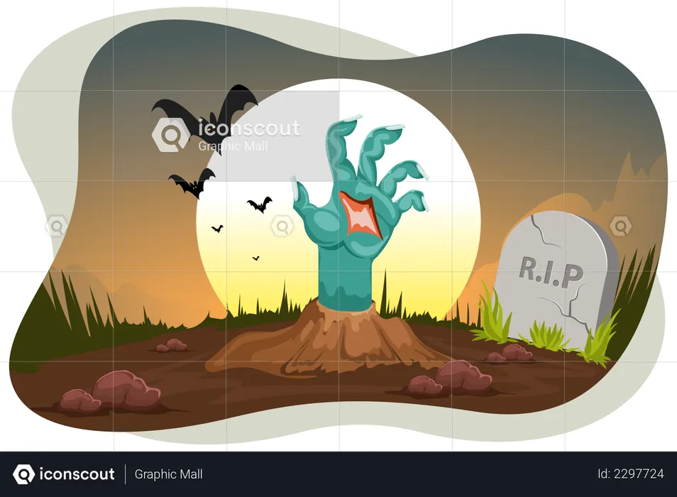 Zombie hand coming out of grave  Illustration