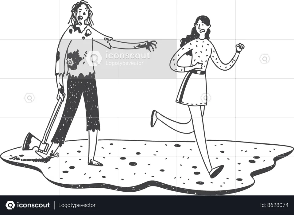 Zombie is running behind girl  Illustration