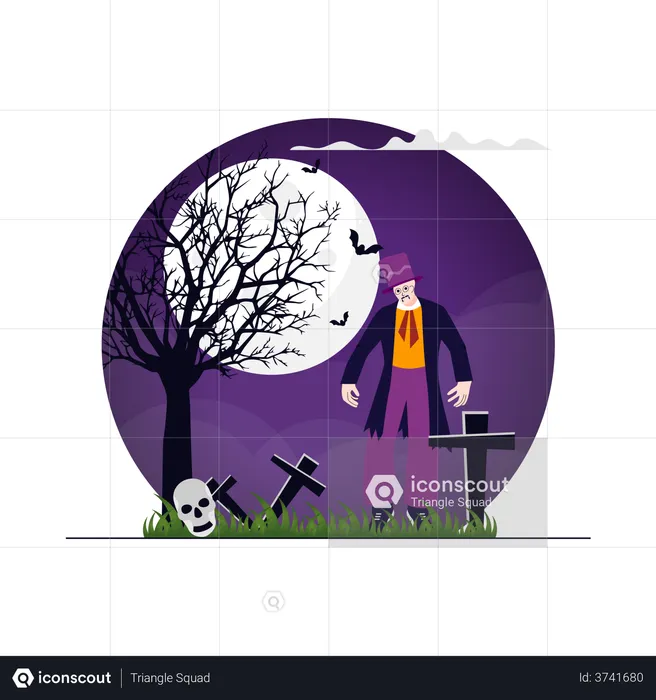 Zombie walking in Graveyard  Illustration