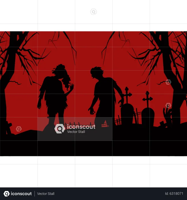 Zombies in graveyard  Illustration