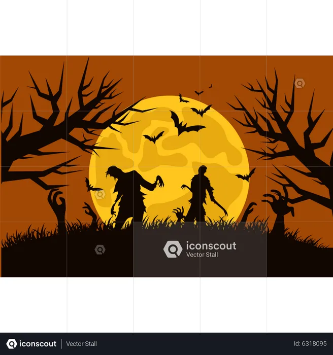 Zombies in halloween night  Illustration