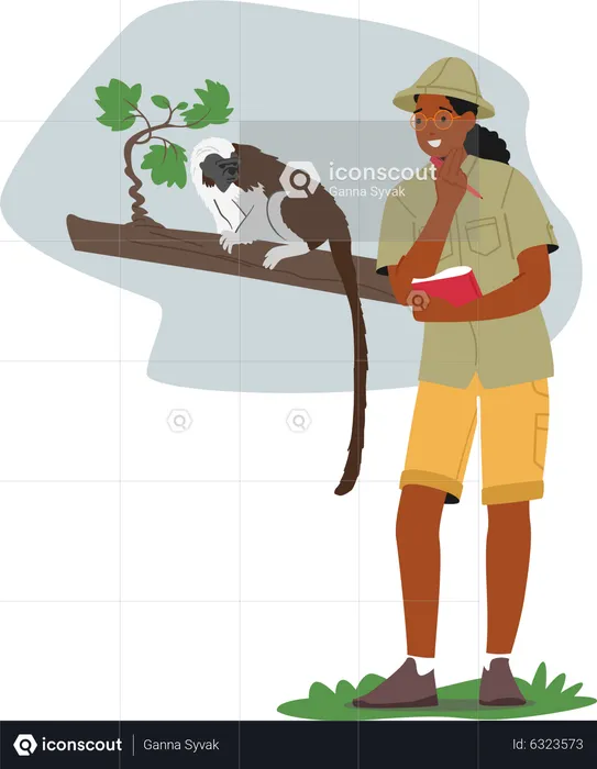 Zoo activist study monkeys in their natural habitat  Illustration