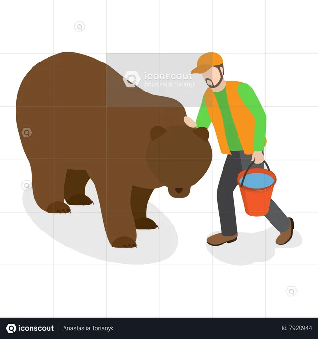 Zookeeper petting bear  Illustration