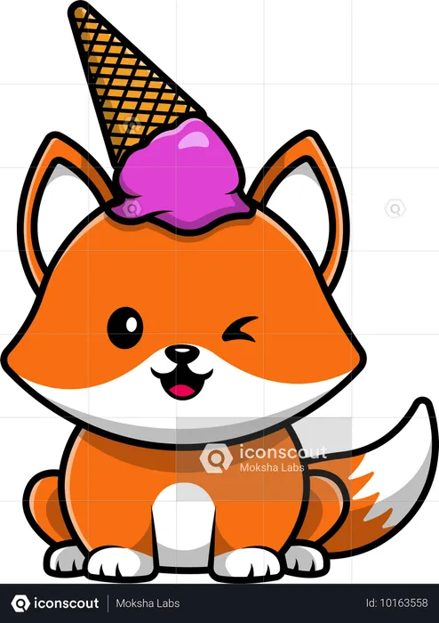 Zorro con helado en la cabeza  Ilustración