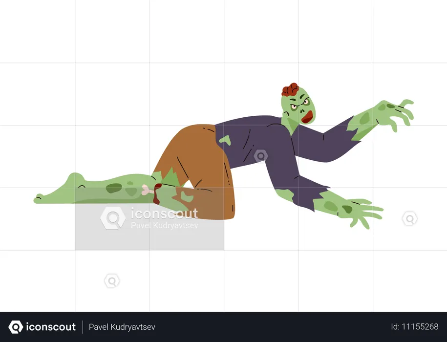 Zumbi sem perna que rasteja em busca de presas  Ilustração