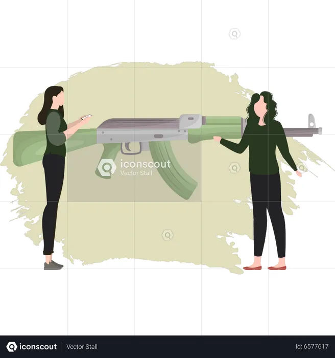 Zwei Frauen reden über Waffen  Illustration