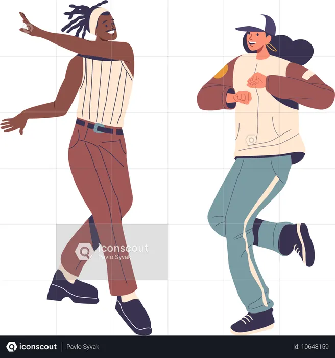 Zwei fröhliche Tänzerinnen führen Stepptanz und Hip-Hop-Tanzstile auf  Illustration