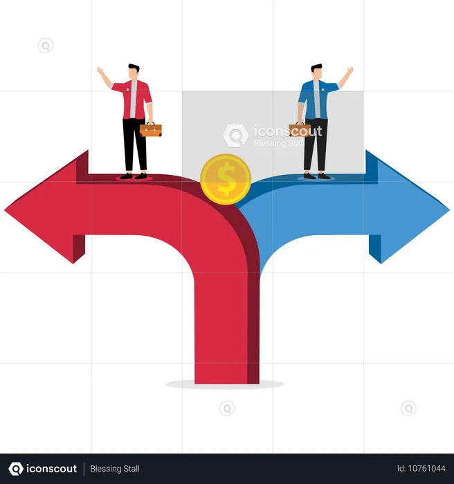 Zwei Geschäftsleute gehen unterschiedliche Wege, um Geld zu verdienen  Illustration