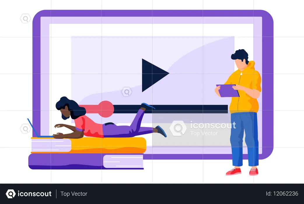 Zwei junge Leute lernen am Computer  Illustration
