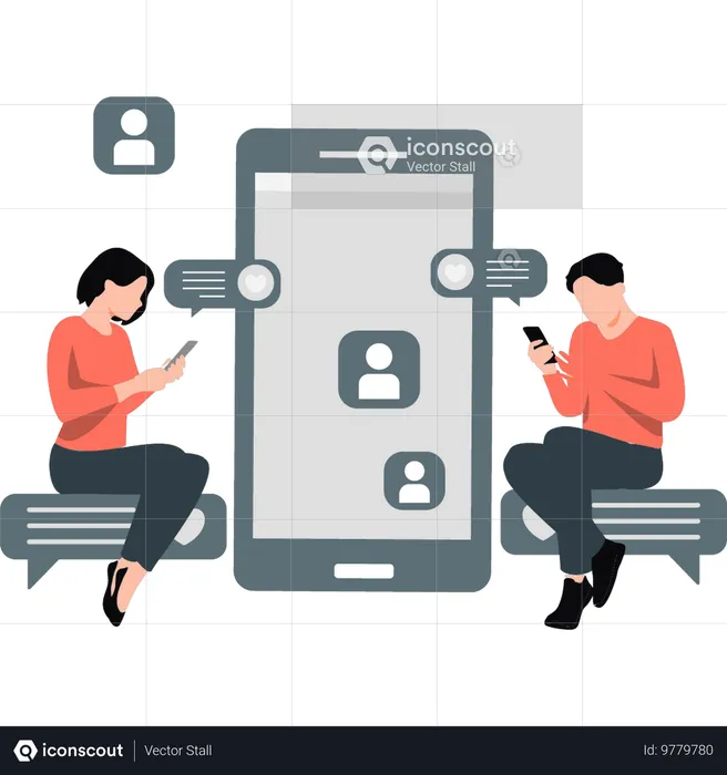 Zwei Personen chatten auf dem Handy  Illustration