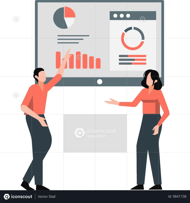 Zwei Mitarbeiter sprechen über ein Geschäftsanalysediagramm  Illustration