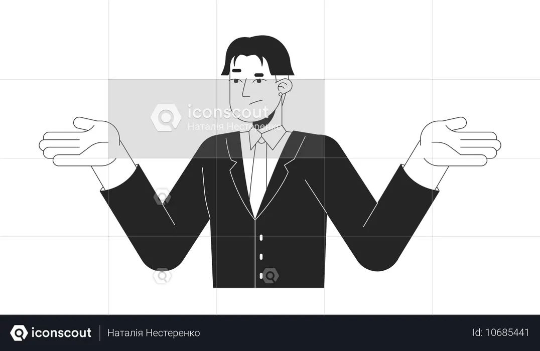 Zweifelnder japanischer Geschäftsmann zuckt die Achseln  Illustration