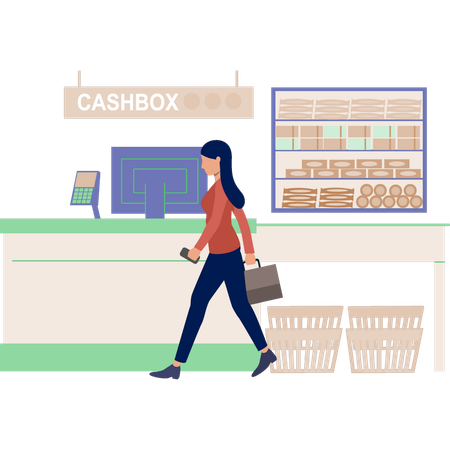 소녀는 시장을 걷고 있다  일러스트레이션