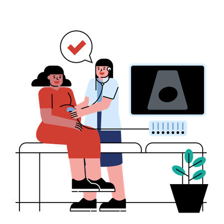 妊婦が超音波検査を受ける  イラスト