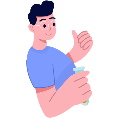 親指を立てながらテストキューブを見せる生徒  イラスト