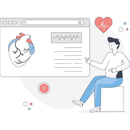 心臓レポートを見ている若い男性  イラスト