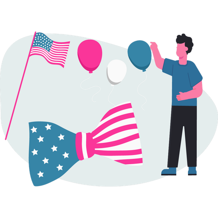 풍선을 들고 축제를 축하하는 소년  일러스트레이션