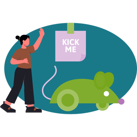 여자는 쥐를 보고 있다  일러스트레이션