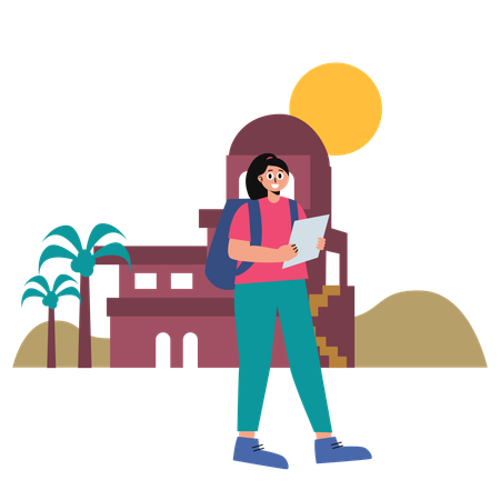 中東を旅行する女性  イラスト