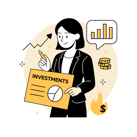 투자 포트폴리오를 분석하는 여성  일러스트레이션