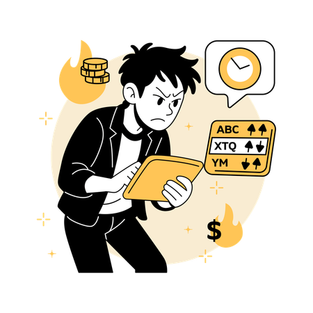 실시간 시장 데이터를 추적하는 남자  일러스트레이션