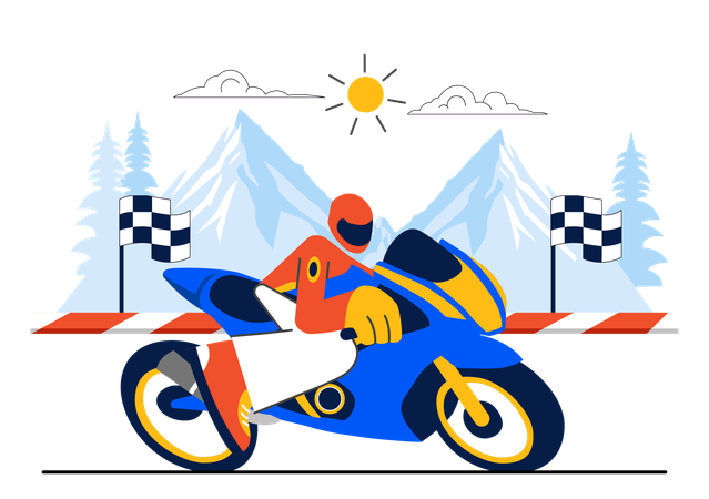 オートバイレースに参加する男性  イラスト
