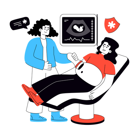 超音波検査をする医師  イラスト