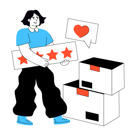 여성이 제품 리뷰를 합니다  일러스트레이션