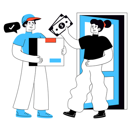 여성이 착불로 상품을 수령합니다  일러스트레이션