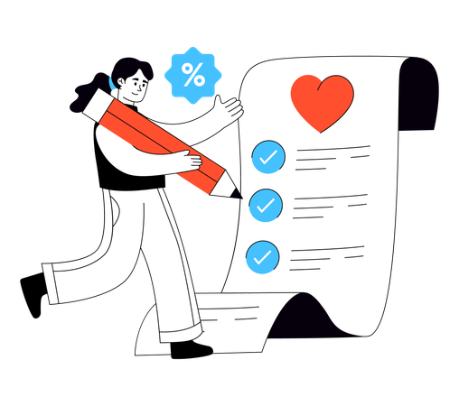 여성이 쇼핑 위시리스트를 준비하다  일러스트레이션