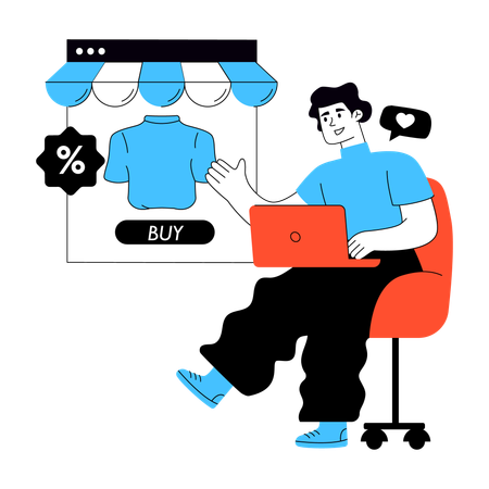 남자가 온라인으로 셔츠를 구매하다  일러스트레이션