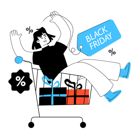 블랙 프라이데이 세일을 즐기는 여성  일러스트레이션