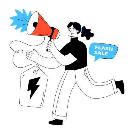 플래시 세일을 즐기는 여성  일러스트레이션